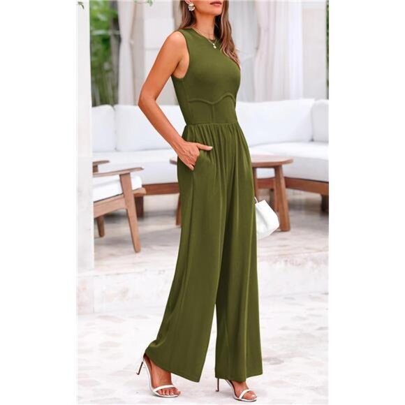 Women's Summer Sleeveless One Piece Jumpsuits Green - Picture 6 of 6